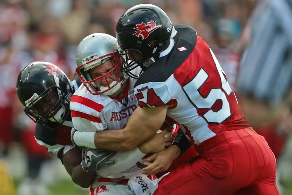 tackled by LB Anthony Maggiacomo at the (American) Football World Championship