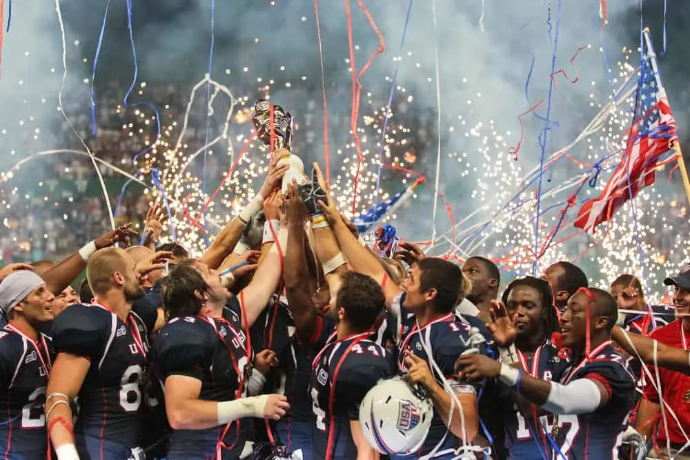 Team USA celebrates the victory at the Football World Championship