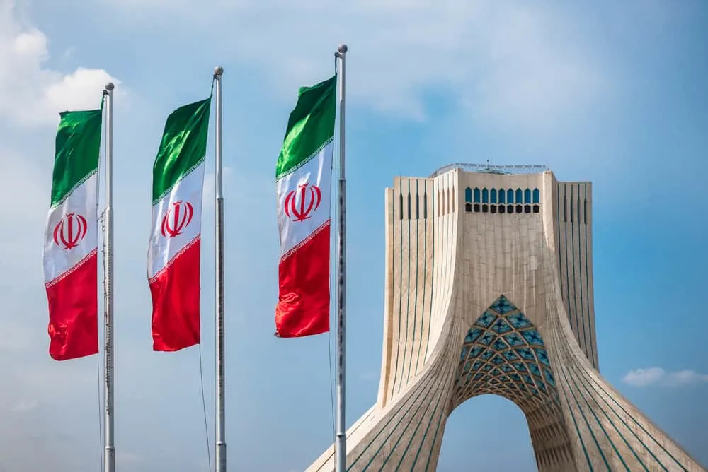 Azadi Tower with flasgs of Iran, Tehran, Iran taekwondo