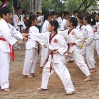 Vietnam Taekwondo kid training in the park