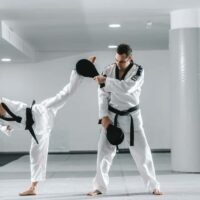 practicing taekwondo training