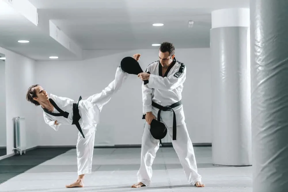 practicing taekwondo training